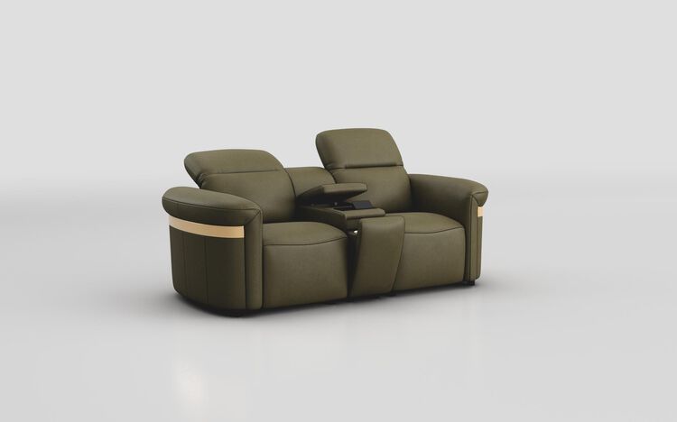 Voltana 2 Seater Sofa with Console, Manual Head Tilt & Gold Trim | Voltana Sofa Range | ScS