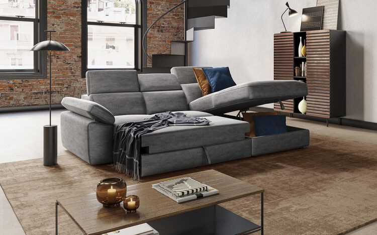 Quercioli 3 Seater Sofa with Sliding Footrest & Right Hand Facing Storage Lounger | Quercioli Sofa Range | ScS