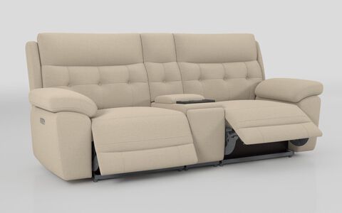 4 Beige Fabric Belford 3 Seater Sofa with Media Console