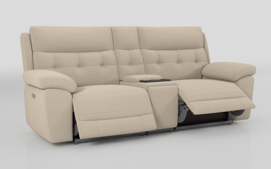 4 Beige Fabric Belford 3 Seater Sofa with Media Console