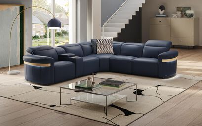 Voltana 2 Corner 2 Power Recliner with Right Facing Console, Manual Head Tilt, LEDs & Silver Trim | Voltana Sofa Range | ScS
