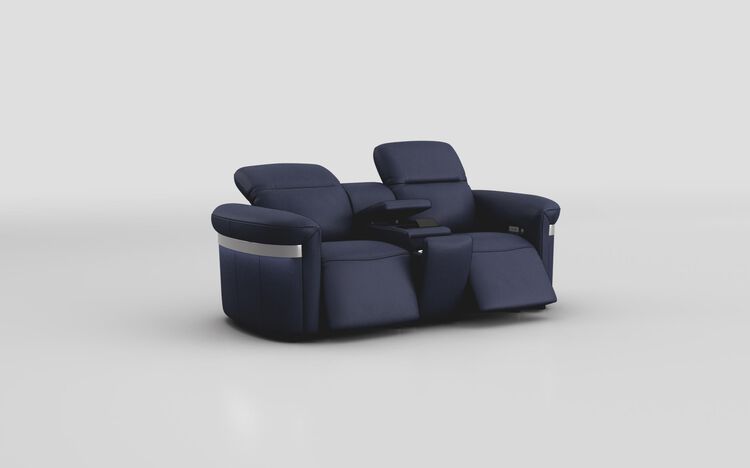 Voltana 2 Seater Power Recliner Sofa with Console, Manual Head Tilt, LED Lights & Silver Trim | Voltana Sofa Range | ScS