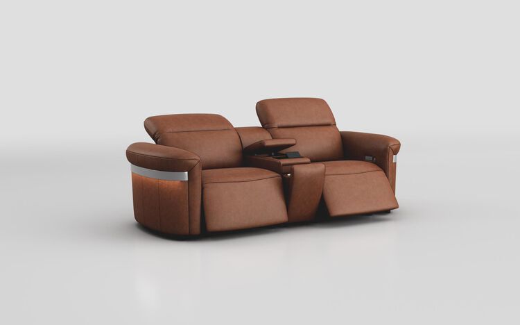 Voltana 3 Seater Power Recliner Sofa with Console, Manual Head Tilt, LED Lights & Silver Trim | Voltana Sofa Range | ScS