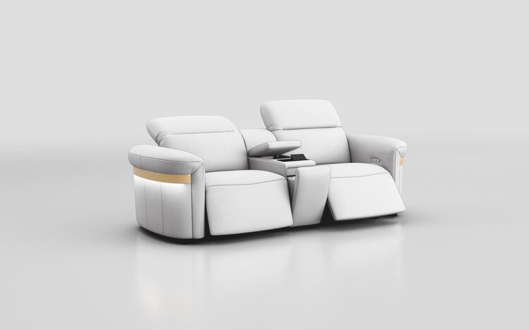 Voltana 3 Seater Power Recliner Sofa with Manual Head Tilt, LED Lights & Gold Trim | Voltana Sofa Range | ScS