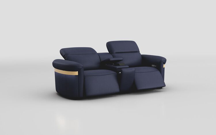 Voltana 3 Seater Power Recliner Sofa with Console, Manual Head Tilt, LED Lights & Gold Trim | Voltana Sofa Range | ScS