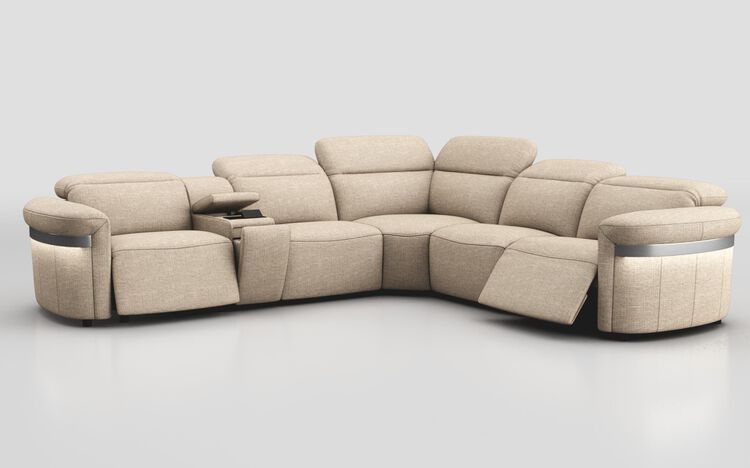 Voltana 2 Corner 2 Power Recliner with Left Facing Console, Manual Head Tilt, LEDs & Silver Trim | Voltana Sofa Range | ScS