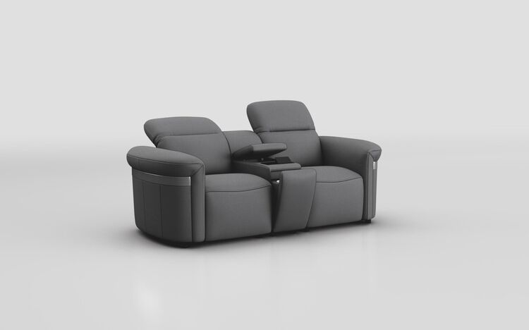 Voltana 2 Seater Power Recliner Sofa with Console, Manual Head Tilt, LED Lights & Silver Trim | Voltana Sofa Range | ScS