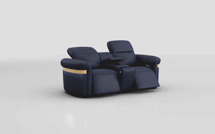 Voltana 2 Seater Power Recliner Sofa with Console, Manual Head Tilt, LED Lights & Gold Trim | Voltana Sofa Range | ScS