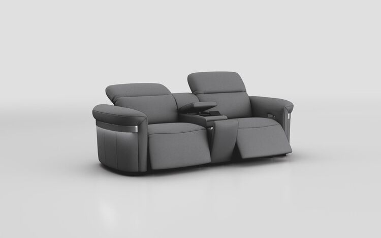 Voltana 3 Seater Power Recliner Sofa with Console, Manual Head Tilt, LED Lights & Silver Trim | Voltana Sofa Range | ScS