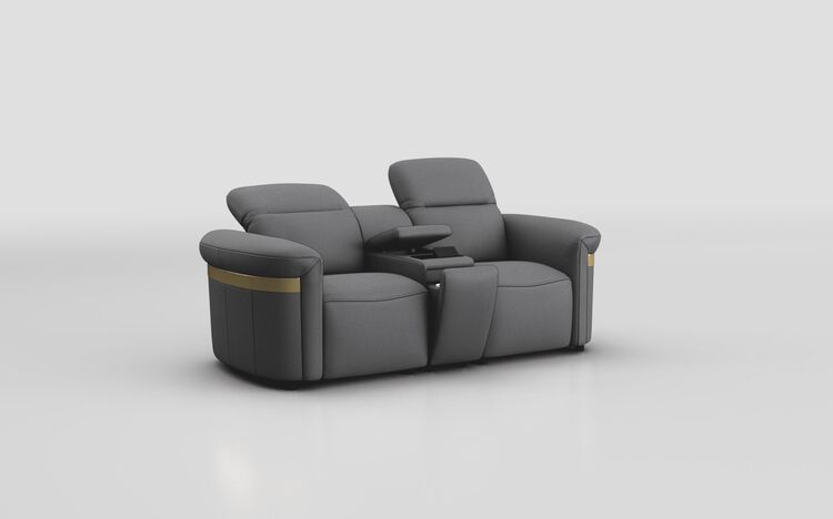 Voltana 2 Seater Sofa with Console, Manual Head Tilt & Gold Trim | Voltana Sofa Range | ScS