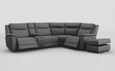Savio 3 Corner 1 Power Recliner Sofa with Media Console & Black Charging Pad & Large Storage Stool