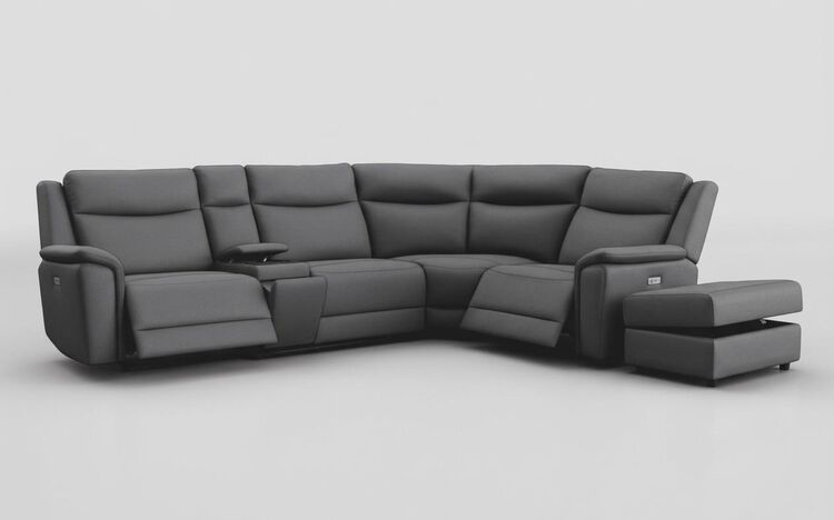Savio 3 Corner 1 Power Recliner Sofa with Media Console & Black Charging Pad & Large Storage Stool | Savio Sofa Range | ScS