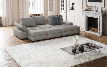 Savazza 4 Seater Sofa with Adjustable Back Rest Right Hand Facing Lounger & Two Ottoman Footstools | Savazza Sofa Range | ScS