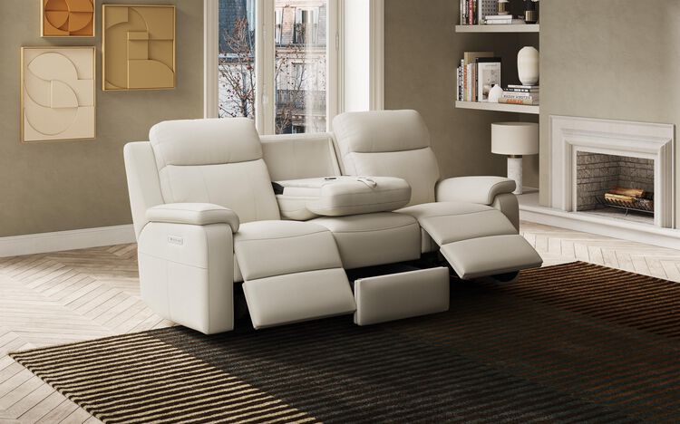 Calboli 3 Seater Power Recliner Sofa with Power Head Tilt, Lumbar, Drawer & Table | Calboli Sofa Range | ScS