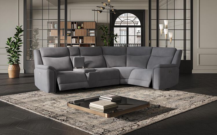 Savio 3 Corner 1 Power Recliner Sofa with Media Console & Black Charging Pad | Savio Sofa Range | ScS