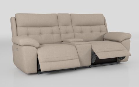 4 Cream Fabric Belford 3 Seater Power Recliner Sofa with Console