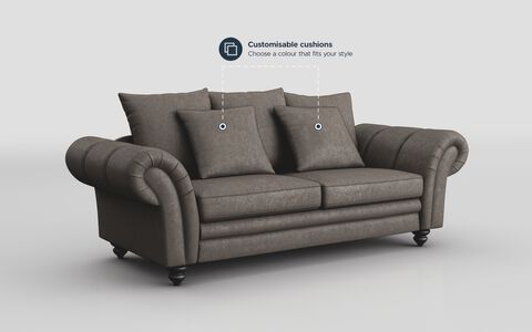 4 Beige Fabric Sorbara 3 Seater Scatter Back Sofa