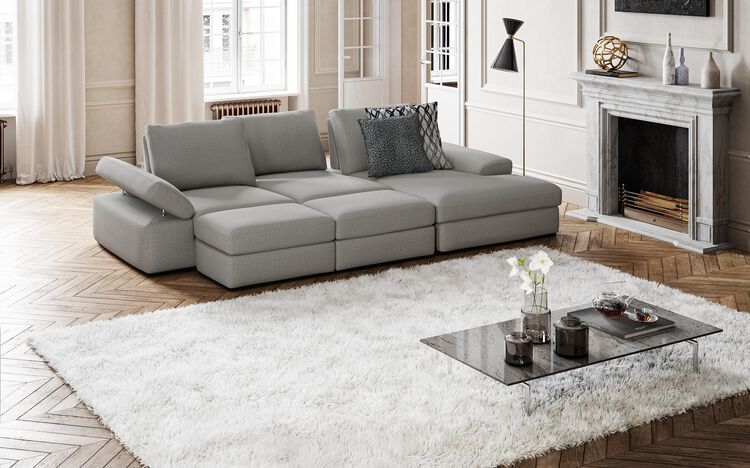 Savazza 4 Seater Sofa with Adjustable Back Rest Right Hand Facing Lounger & Two Ottoman Footstools | Savazza Sofa Range | ScS