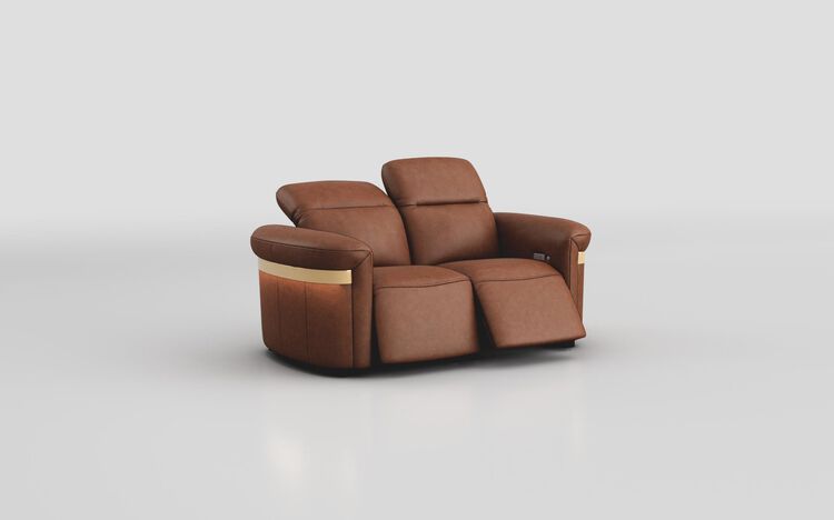 Voltana 2 Seater Power Recliner Sofa with Manual Head Tilt, LED Lights & Gold Trim | Voltana Sofa Range | ScS