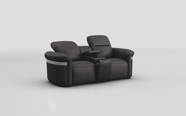 Voltana 2 Seater Power Recliner Sofa with Console, Manual Head Tilt, LED Lights & Silver Trim | Voltana Sofa Range | ScS