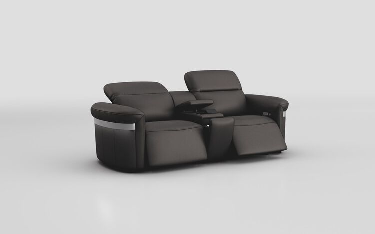 Voltana 3 Seater Power Recliner Sofa with Console, Manual Head Tilt, LED Lights & Silver Trim | Voltana Sofa Range | ScS