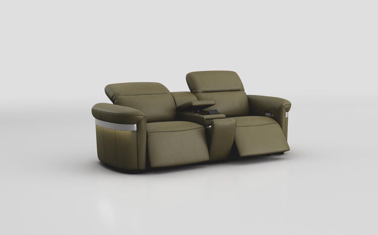 Voltana 3 Seater Power Recliner Sofa with Console, Manual Head Tilt, LED Lights & Silver Trim | Voltana Sofa Range | ScS