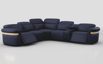 Voltana 2 Corner 2 Power Recliner with Right Facing Console, Manual Head Tilt, LEDs & Gold Trim | Voltana Sofa Range | ScS