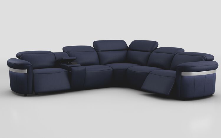 Voltana 2 Corner 2 Power Recliner with Left Facing Console, Manual Head Tilt, LEDs & Silver Trim | Voltana Sofa Range | ScS