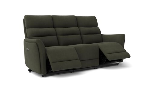 4 Green Fabric Cleveley 3 Seater Power Recliner Sofa