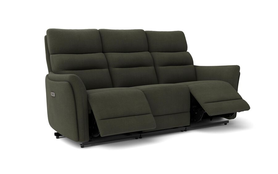 4 Green Fabric Cleveley 3 Seater Power Recliner Sofa