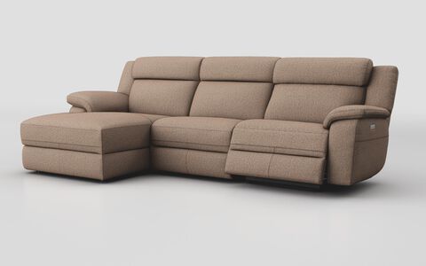 Brown Fabric Sarsina 3 Seater Sofa Right Hand Facing Power & Left Hand Facing Lounger with Head Tilt