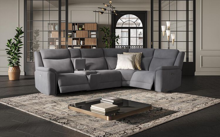 Savio 3 Corner 1 Power Recliner Sofa with Media Console & Black Charging Pad | Savio Sofa Range | ScS