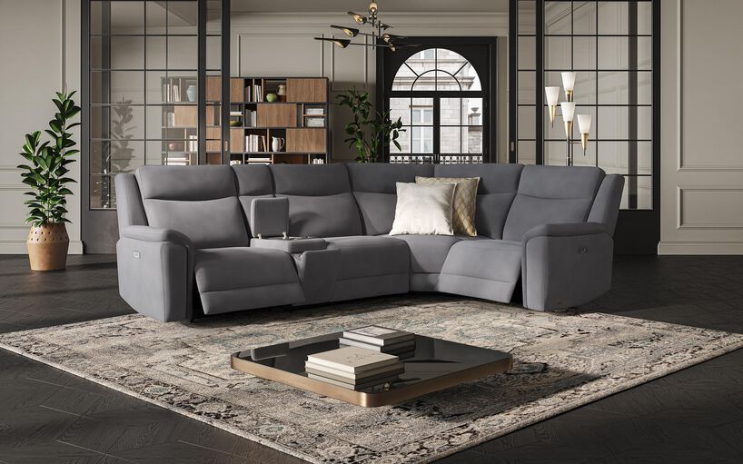 Savio 3 Corner 1 Power Recliner Sofa with Media Console & Black Charging Pad