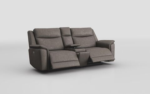 4 Cream Fabric Savio 3 Seater Power Recliner Sofa with Media Console & Black Charging Pad