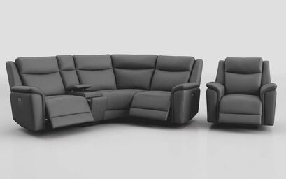 Savio 3 Corner 1 Power Recliner Sofa with Media Console & Black Charging Pad & Power Recliner Chair | Savio Sofa Range | ScS