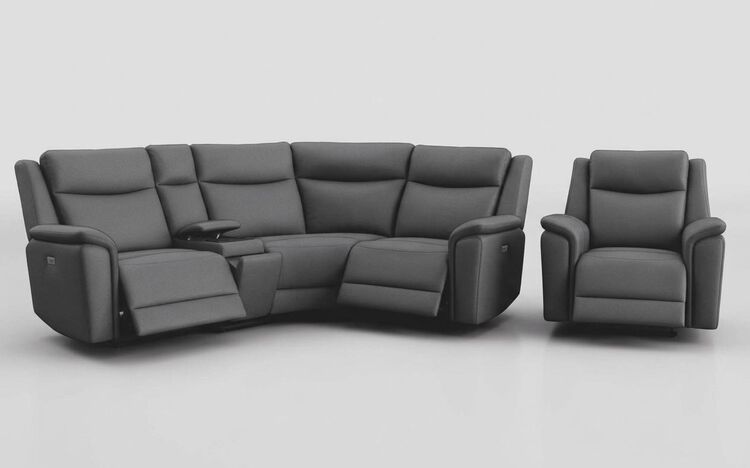 Savio 3 Corner 1 Power Recliner Sofa with Media Console & Black Charging Pad & Power Recliner Chair | Savio Sofa Range | ScS