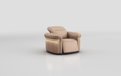 3 Beige Voltana Power Recliner Chair with Manual Head Tilt, LED Lights & Gold Trim