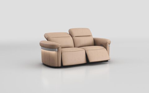 Beige Voltana 3 Seater Power Recliner Sofa with Manual Head Tilt, LED Lights & Silver Trim