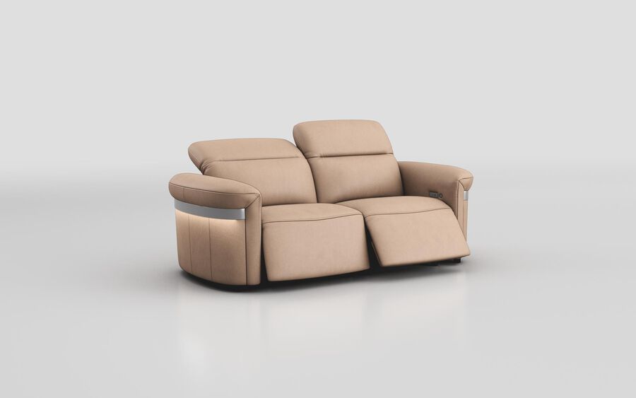 Beige Voltana 3 Seater Power Recliner Sofa with Manual Head Tilt, LED Lights & Silver Trim
