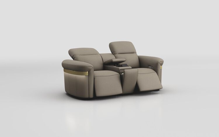 Voltana 2 Seater Power Recliner Sofa with Console, Manual Head Tilt, LED Lights & Gold Trim | Voltana Sofa Range | ScS