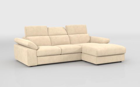 1 Brown Fabric Quercioli 3 Seater Sofa with Sliding Footrest & Right Hand Facing Storage Lounger