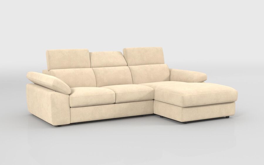 1 Brown Fabric Quercioli 3 Seater Sofa with Sliding Footrest & Right Hand Facing Storage Lounger