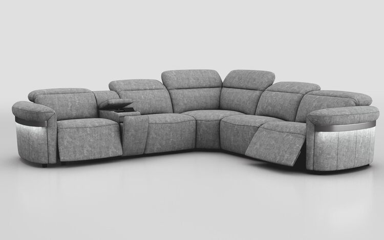 Voltana 2 Corner 2 Power Recliner with Left Facing Console, Manual Head Tilt, LEDs & Silver Trim | Voltana Sofa Range | ScS