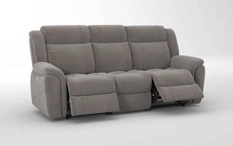 4 White Fabric Elland 3 Seater Power Recliner Sofa