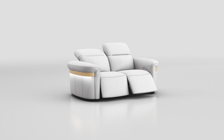Voltana 2 Seater Power Recliner Sofa with Manual Head Tilt, LED Lights & Gold Trim | Voltana Sofa Range | ScS