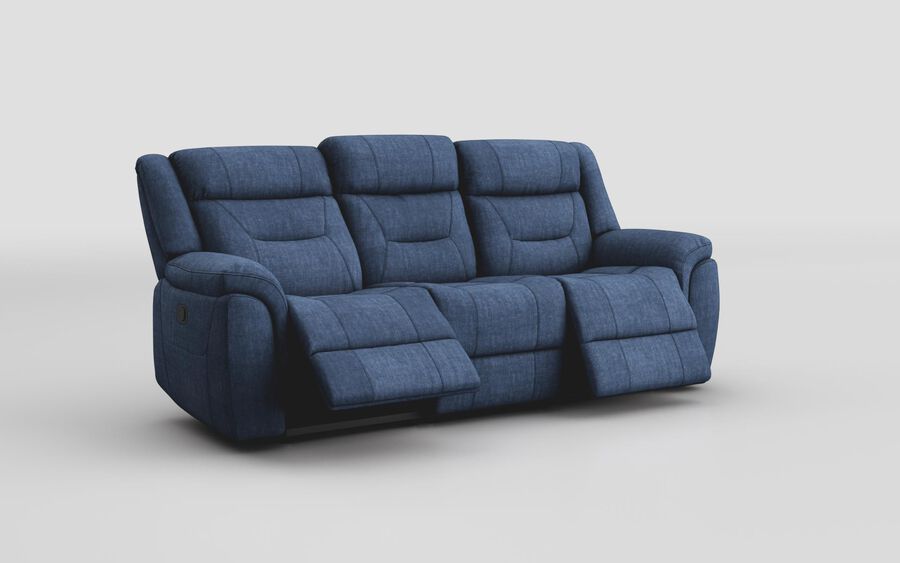 4 Blue Fabric Ainsdale 3 Seater Manual Recliner Sofa