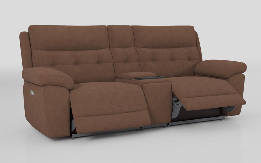 4 Cream Fabric Belford 3 Seater Power Sofa with Media Console