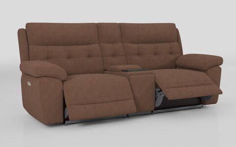 4 Cream Fabric Belford 3 Seater Power Sofa with Media Console
