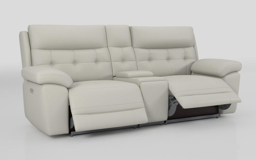 4 White Fabric Belford 3 Seater Power Recliner Sofa with Console and Power Head Tilt