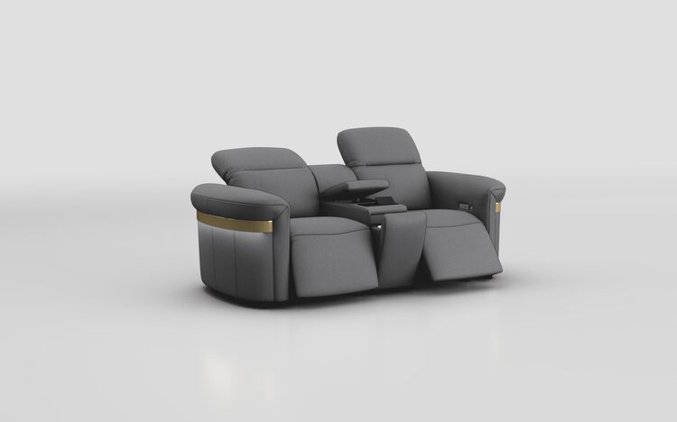 Voltana 2 Seater Power Recliner Sofa with Console, Manual Head Tilt, LED Lights & Gold Trim | Voltana Sofa Range | ScS